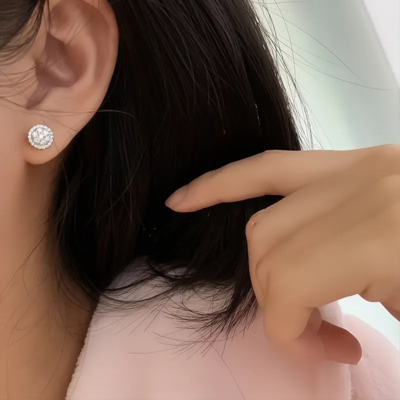 Dainty Round Cubic Zirconia Stud Earrings for Women, Classic Geometric Design, Fashion Jewelry
