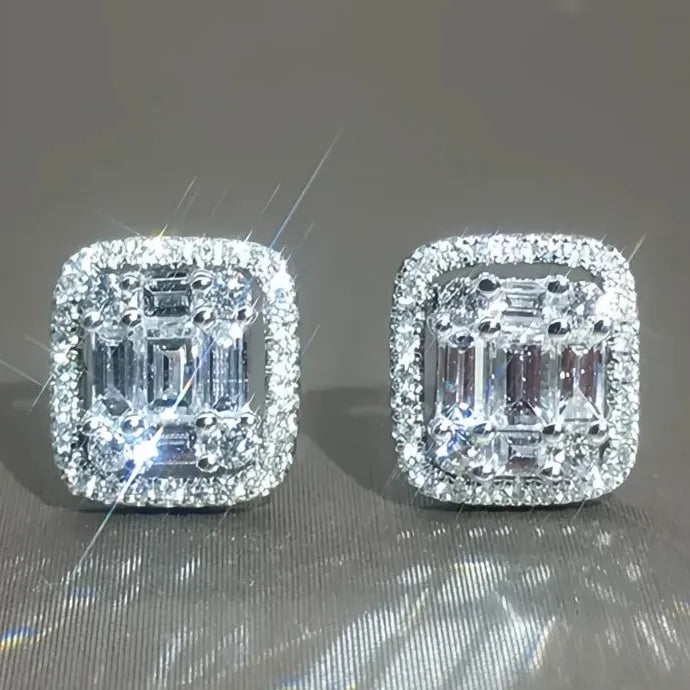 Geometric Cubic Zirconia Stud Earrings Silver Plated Copper Alloy Jewelry