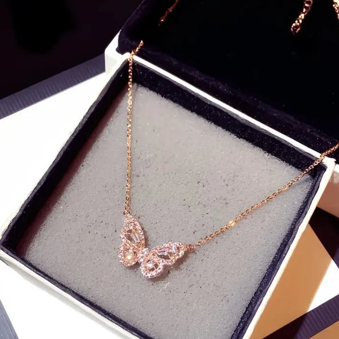 Butterfly Pendant Necklace Copper Alloy with Shiny CZ Wedding Gift