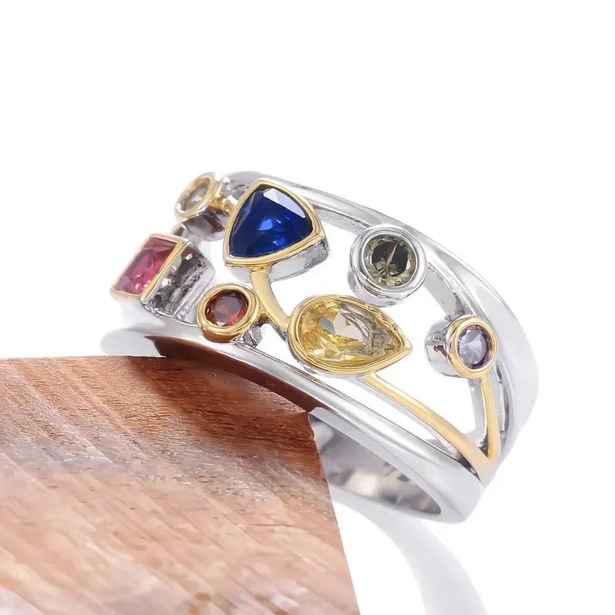 Women’s Geometric Party Ring with Round, Square, Pear & Triangle CZ Stones