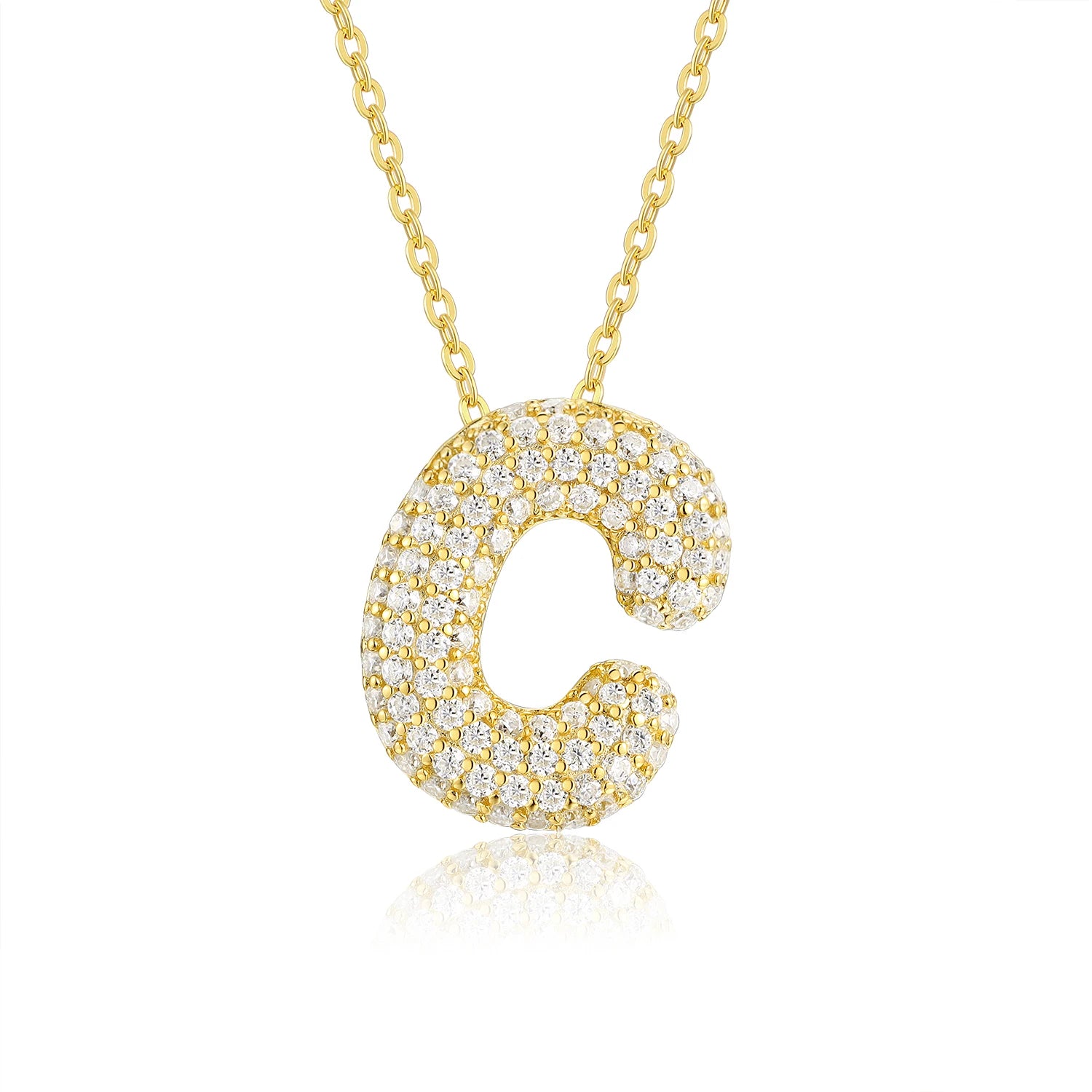 Gold Plated Moissanite Alphabet Pendant Necklace 26 Letters 925 Silver Unisex Jewelry