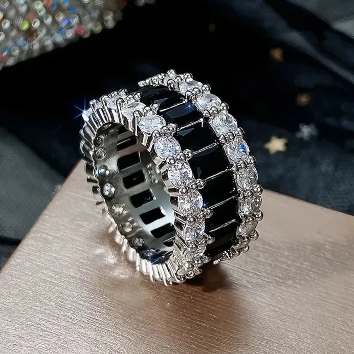Luxury Black Geometric Promise Ring for Women with Cubic Zirconia Jewelry
