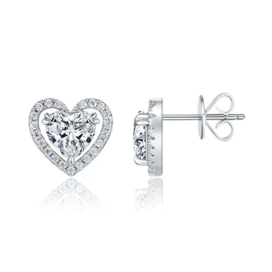 1.248CTW Heart Shaped Moissanite Stud Earrings 925 Silver Halo Gift Women