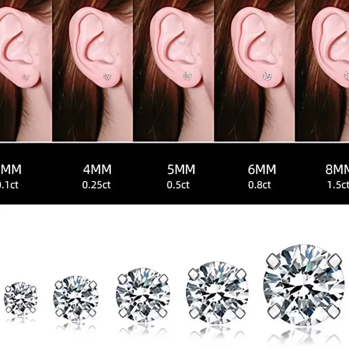 Round Cubic Zirconia Crystal Stud Earrings Unisex Daily Wear Simple Versatile Jewelry Gift