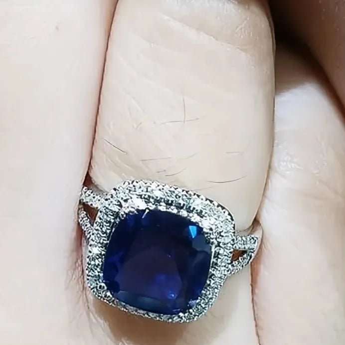 Blue Cubic Zirconia Wedding Ring for Women Elegant Party Jewelry