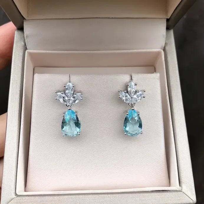 Light Blue Geometric Water Drop Cubic Zirconia Earrings for Women