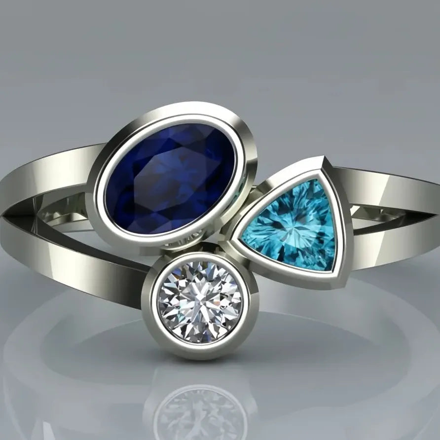 Elegant Geometric Cubic Zirconia Brass Wedding Engagement Ring Band