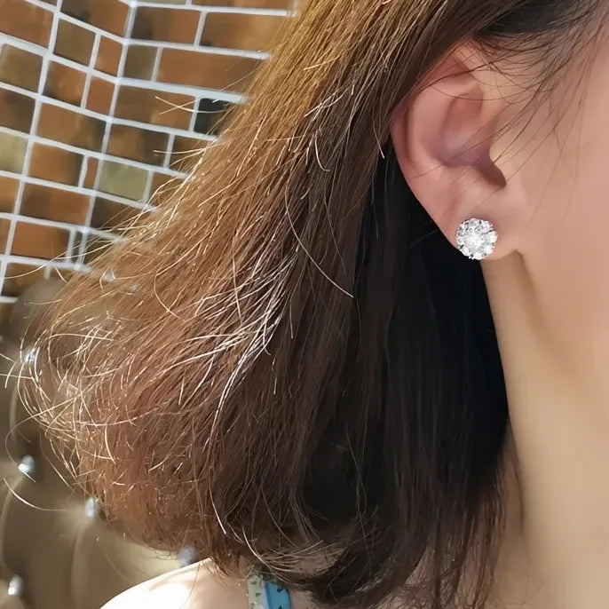 Fancy Flower Shaped Stud Earrings for Women with Full Crystal Cubic Zirconia Shiny Fashion Jewelry