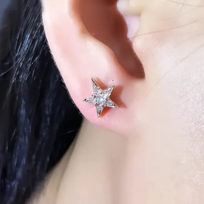 Star Cubic Zirconia Stud Earrings for Women Girls Wedding Party Gift Copper Alloy