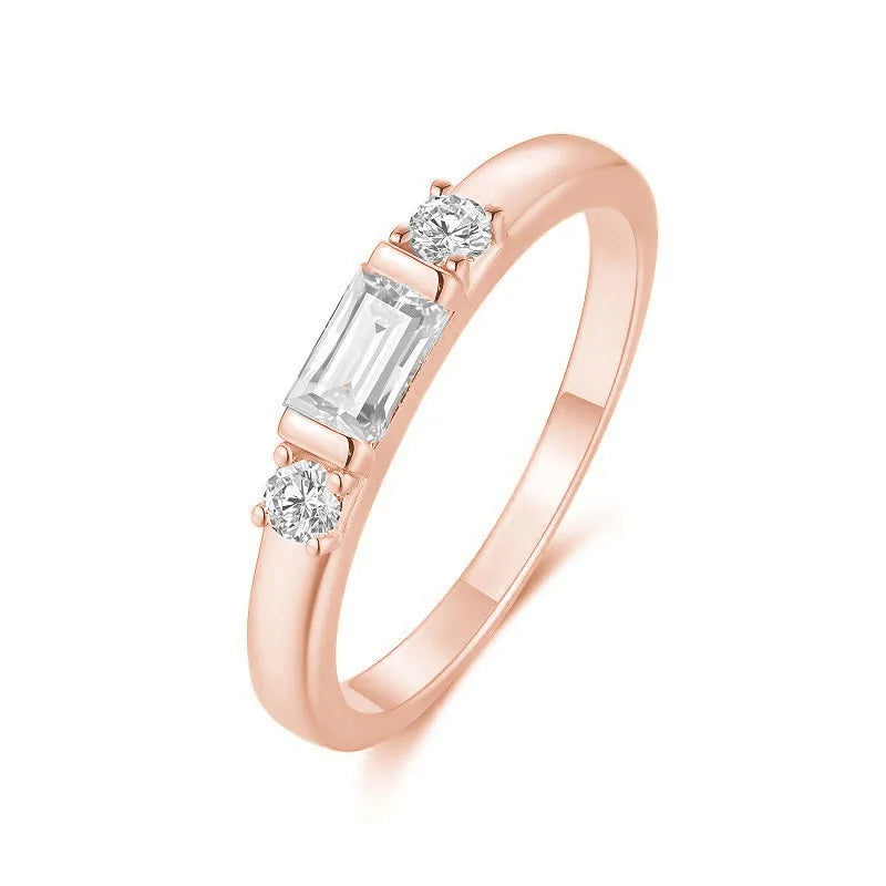0.12CTW Baguette Cut Moissanite Ring 925 Silver 18K Gold Plated Gift for Women