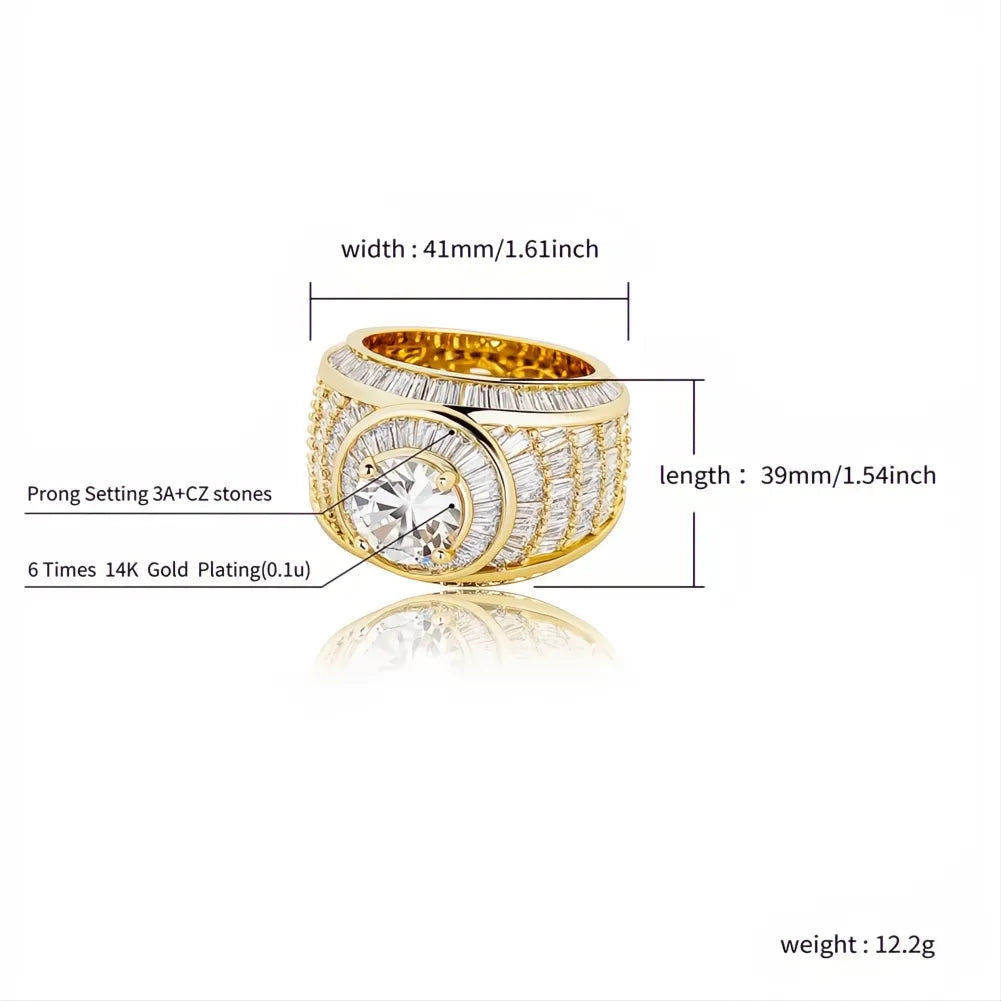 White Gold Color Baguette CZ Ring | Fully Iced Out Hip Hop Rap Bling Jewelry