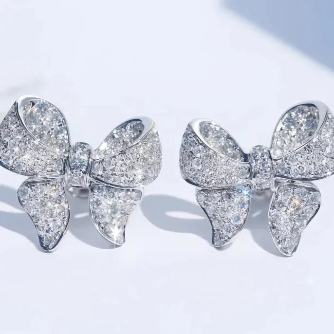 Romantic Bowknot Women Stud Earrings Cubic Zirconia Crystal Delicate Fashion Jewelry