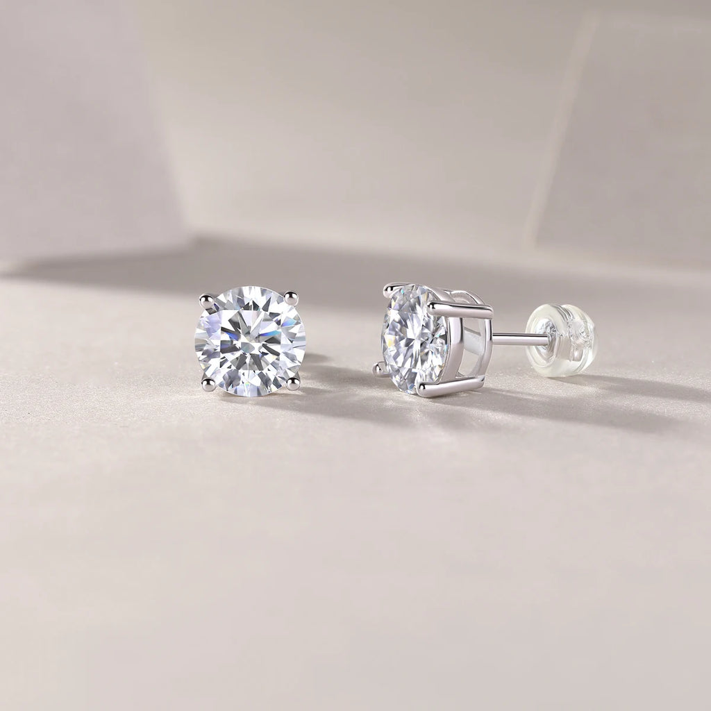Classic Round Moissanite Stud Earrings 18K Gold Plated S925 Silver Claw GRA Certified Jewelry