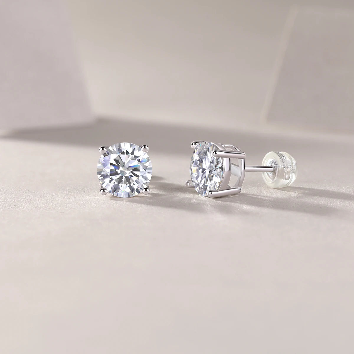 Classic Round Moissanite Stud Earrings 18K Gold Plated S925 Silver Claw GRA Certified Jewelry