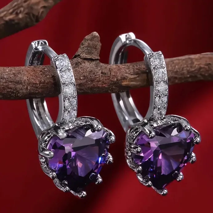 Heart Zirconia Drop Earrings for Women Copper Wedding Party Gift