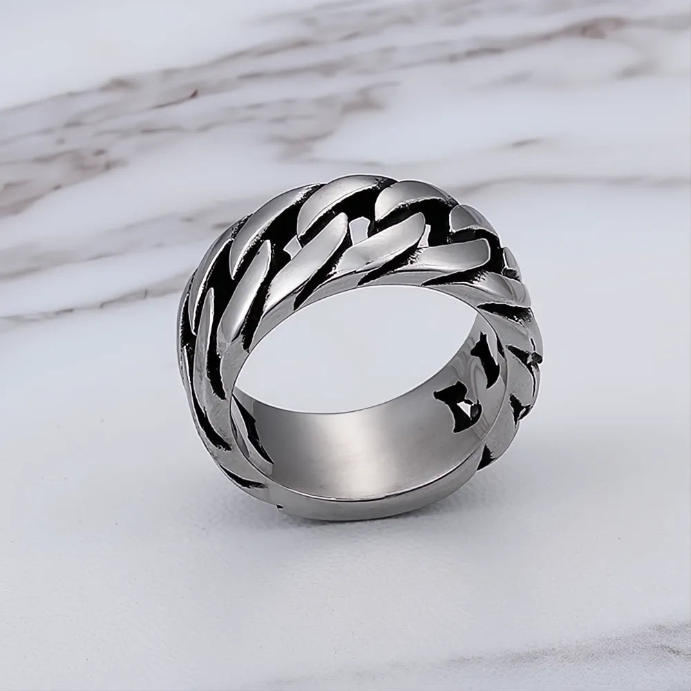 10MM 316L Stainless Steel Korean Punk Hip Hop Link Chain Ring Men Women US 8-12