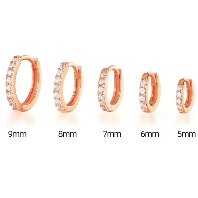 Minimalist Round Copper Hoop Earrings with Cubic Zirconia Geometric Design