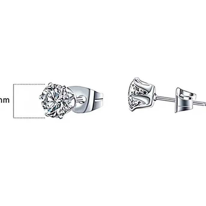 Minimalist Silver Geometric Cubic Zirconia Stud Earrings 6 Claws Unisex