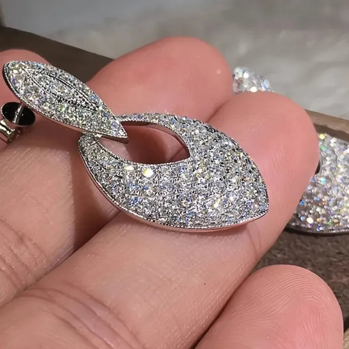 Silver Geometric Drop Earrings with Cubic Zirconia Wedding Engagement Jewelry