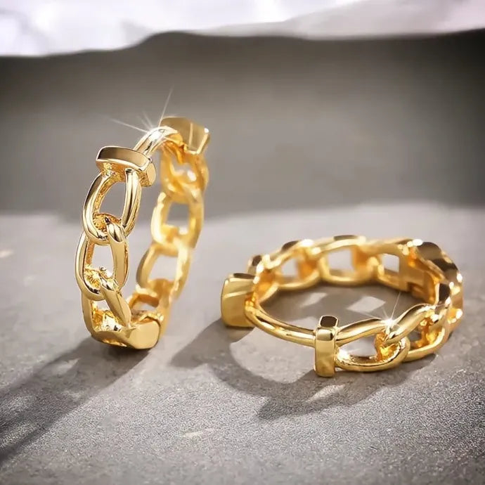 Silver Gold Chain Hoop Earrings Women Link Twist Geometric Copper Alloy Jewelry