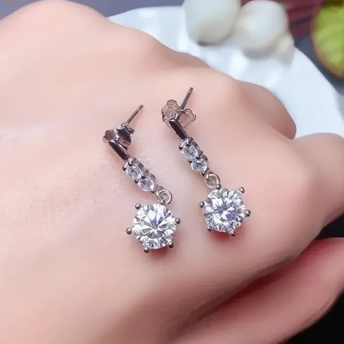 Geometric Round CZ Drop Earrings Silver Bridal Wedding Jewelry