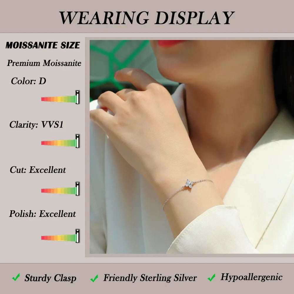 0.4 Carat Moissanite Bracelet Women 925 Sterling Silver Adjustable Four-Stone Flower Jewelry