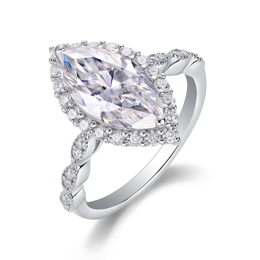Marquise Cut Moissanite Ring Women D Color VVS1 S925 Silver Gold Plated Jewelry
