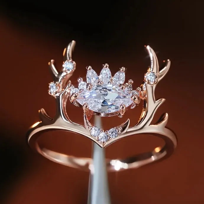 Rose Gold Elk Shape Women’s Ring Brass Cubic Zirconia Fashion Jewelry Gift