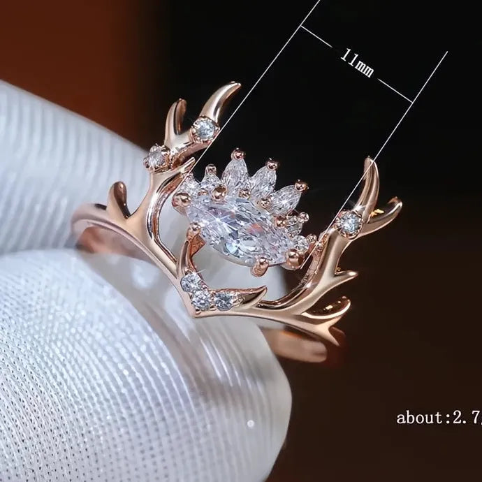 Rose Gold Elk Shape Women’s Ring Brass Cubic Zirconia Fashion Jewelry Gift