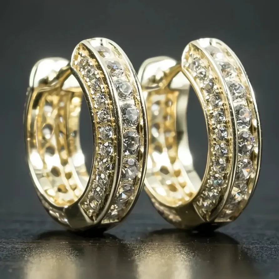 Unisex Copper Geometric Hoop Earrings Gold Silver CZ Jewelry Trendy