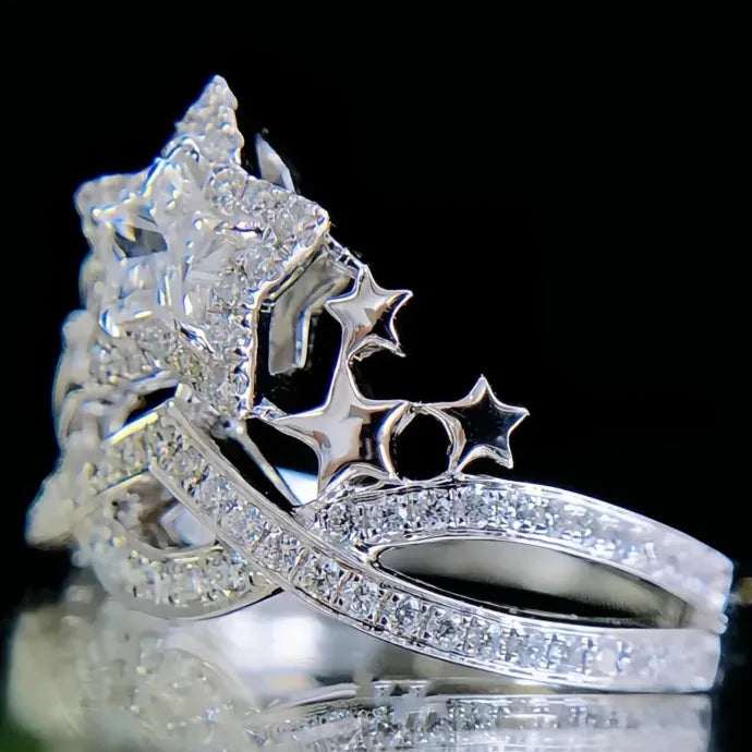 Women's Star Design Brass Ring with Cubic Zirconia Geometric Wedding Band Gift