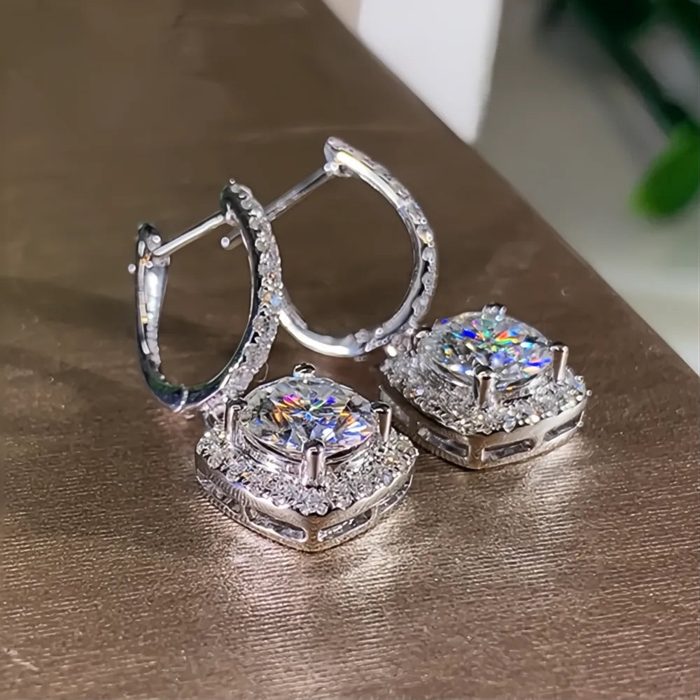 New Trendy Square Shape Drop Earrings Cubic Zirconia Bridal Engagement Wedding Jewelry Elegant Female Dangle Gift