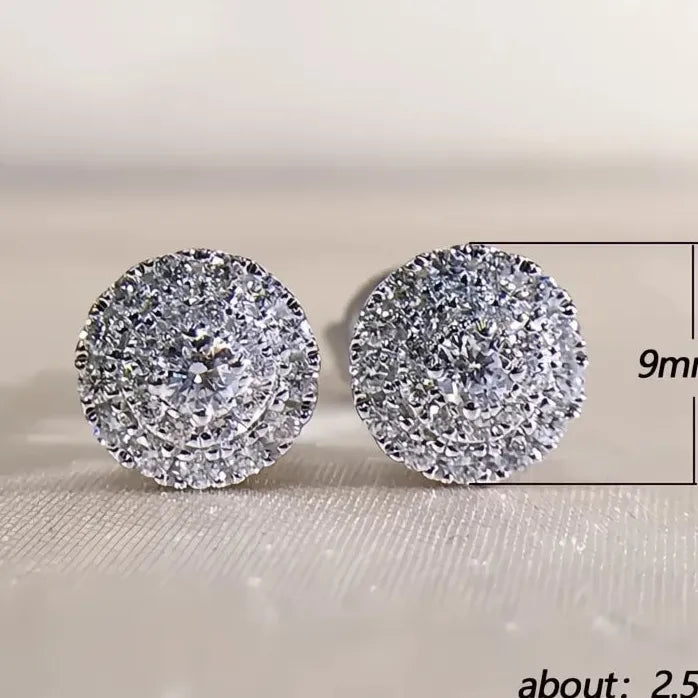 Geometric CZ Round Stud Earrings for Women Copper Alloy Jewelry