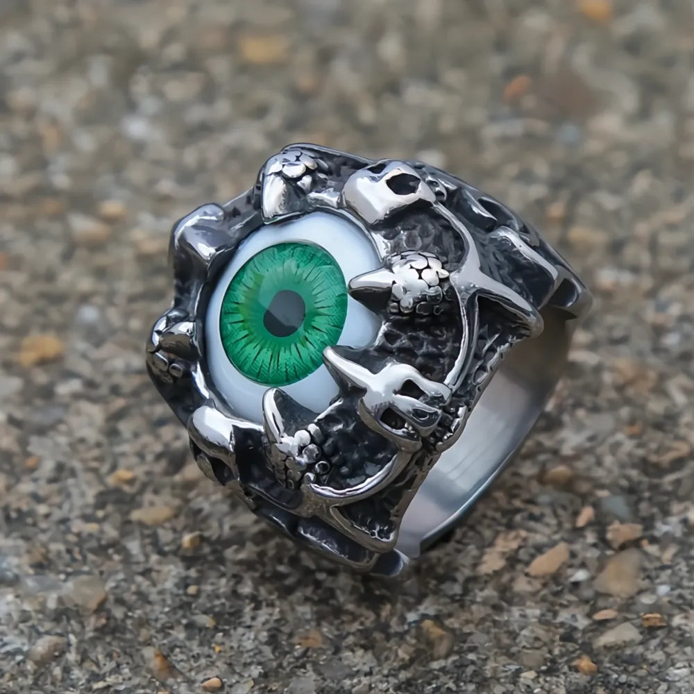 Men's Stainless Steel Gothic Dragon Claw Demon Eye Ring Punk Hip Hop Jewelry Gift