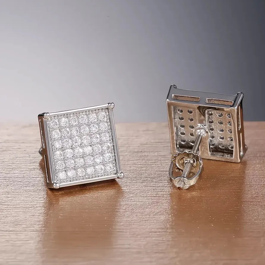 Square Women’s Stud Earrings with Micro Paved Cubic Zirconia Stones