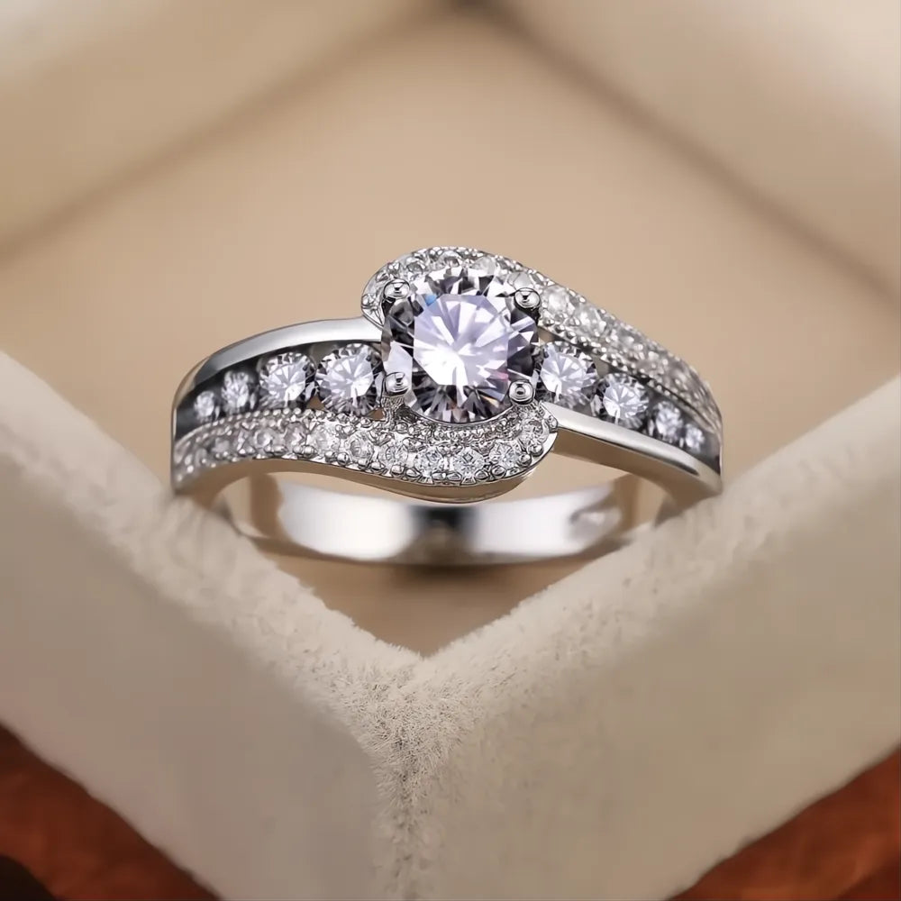 Black Stone Women Wedding Ring Dazzling Crystal Zircon Brass Delicate Classic Jewelry Gift