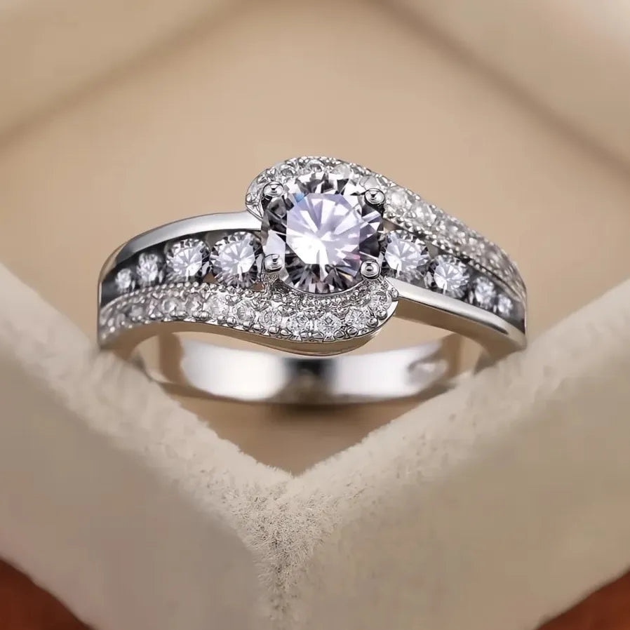 Classic Black Stone Women’s Wedding Ring Crystal Zircon Brass Gift