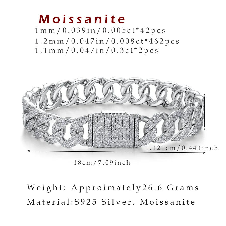 Hip Hop S925 Sterling Silver Moissanite Tennis Bracelet 18K Gold VVS1 Diamond Jewelry