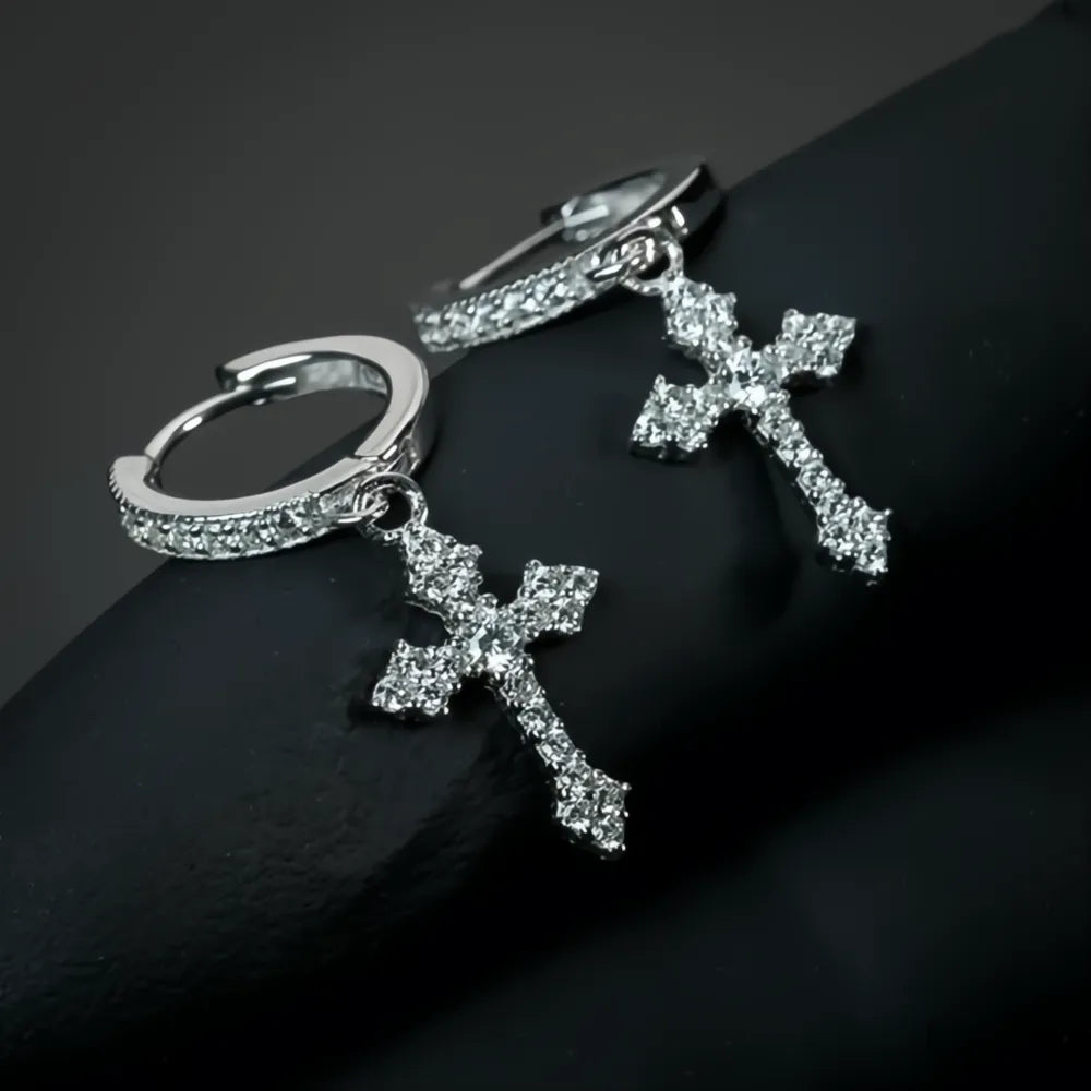 Stylish Arrow Cross Drop Earrings Unisex Cubic Zirconia Crystal Hiphop Fashion Jewelry