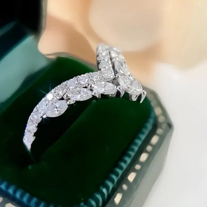 Women’s V-Shaped Bridal Wedding Ring with Geometric CZ Crystal Design