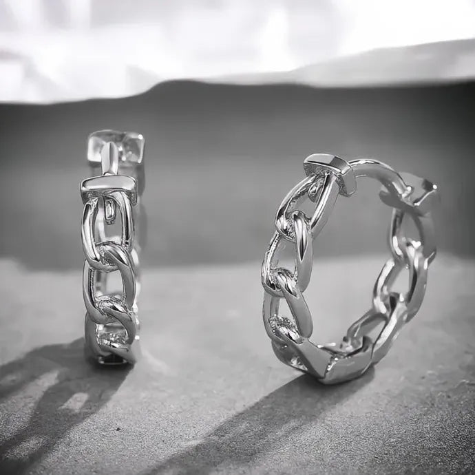 Silver Gold Chain Hoop Earrings Women Link Twist Geometric Copper Alloy Jewelry