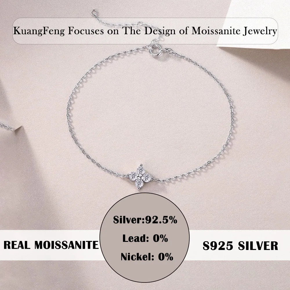 0.4 Carat Moissanite Bracelet Women 925 Sterling Silver Adjustable Four-Stone Flower Jewelry