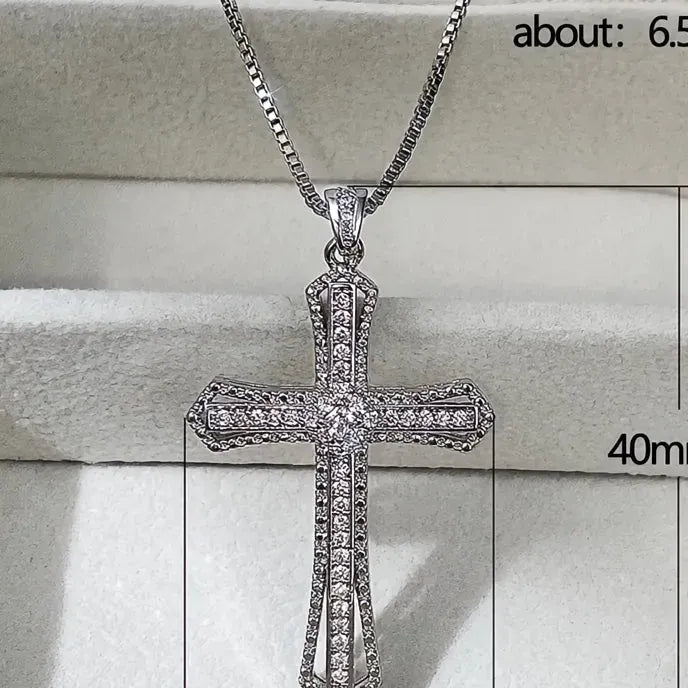 Luxury Cubic Zirconia Cross Pendant Necklace for Women Copper Alloy Fashion Jewelry