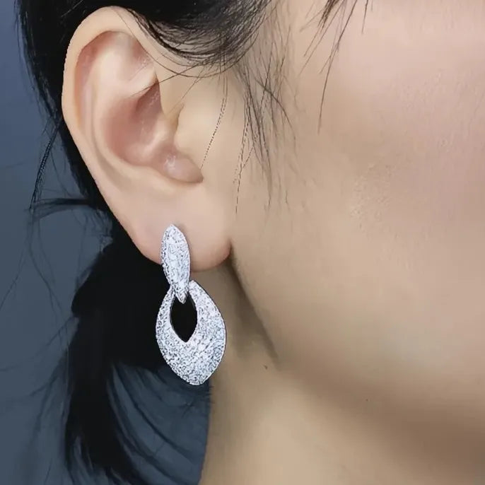 Silver Geometric Drop Earrings with Cubic Zirconia Wedding Engagement Jewelry