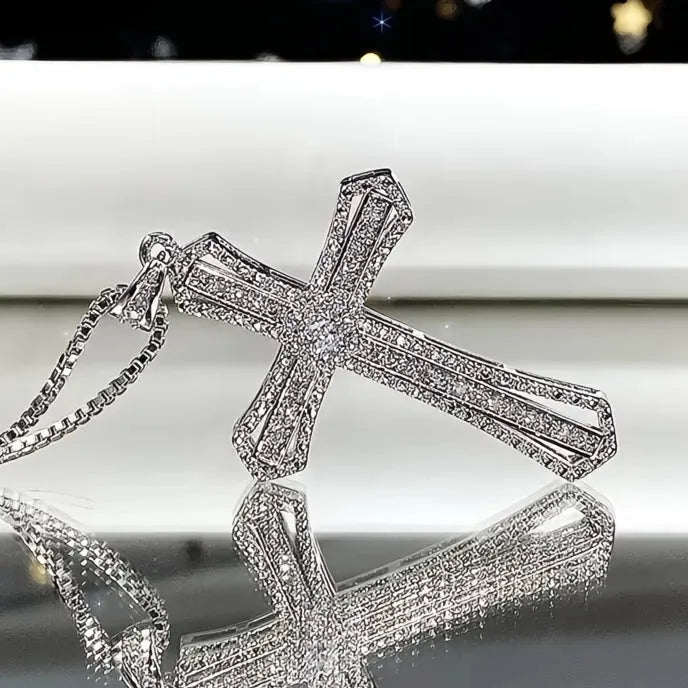 Luxury Cubic Zirconia Cross Pendant Necklace for Women Copper Alloy Fashion Jewelry