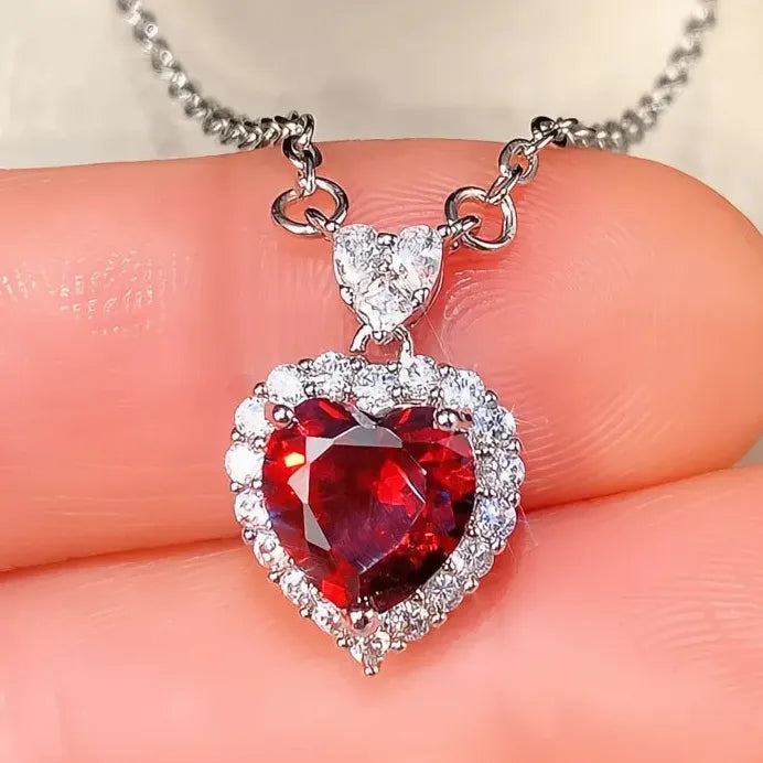 Blue Garnet Heart CZ Pendant Necklace Luxury Wedding Engagement Gift