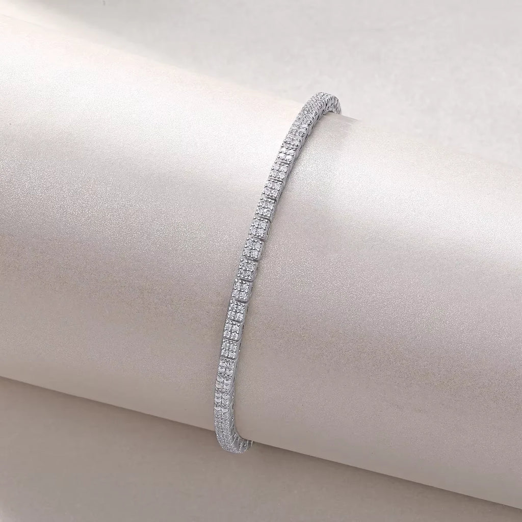 Sterling Silver 925 Tennis Chain Bracelet with Square Moissanite for Women
