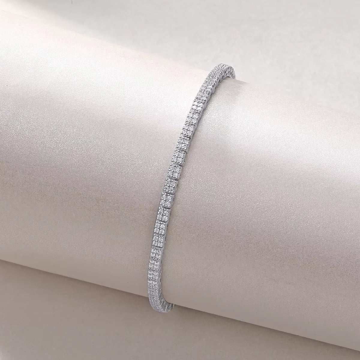 Sterling Silver 925 Tennis Chain Bracelet with Square Moissanite for Women