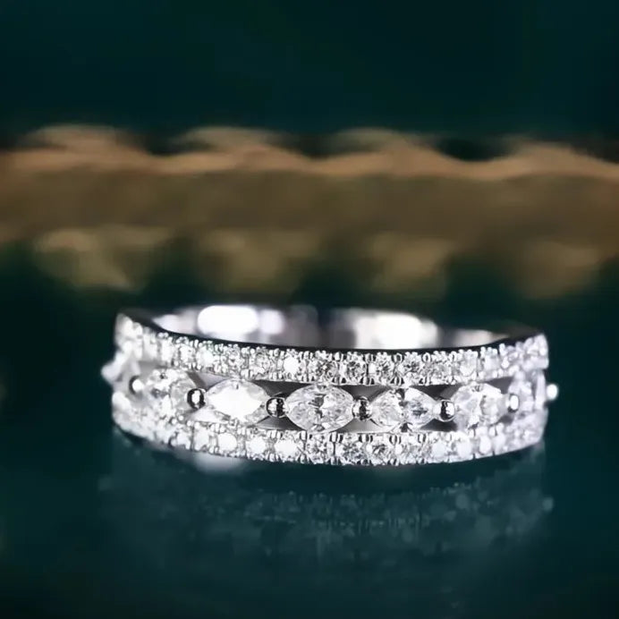 Women’s Elegant Round Marquise CZ Brass Wedding Ring Gift