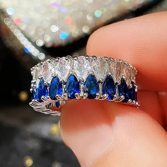 2021 Trendy Women's Silver Wedding Band Blue Green Pink CZ Geometric Ring